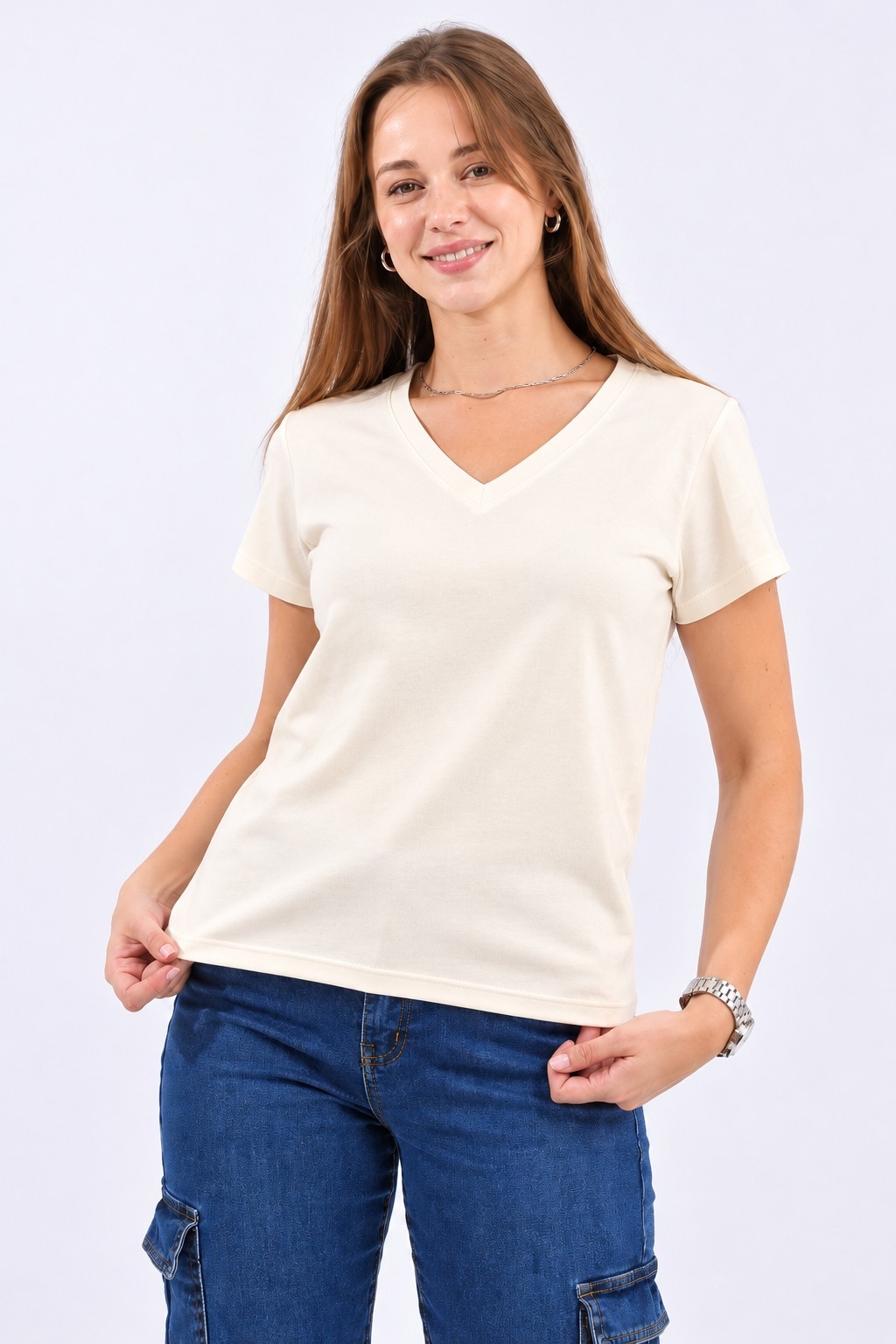Remera Escote en V Algodón Peinado Premium - Imagen 3