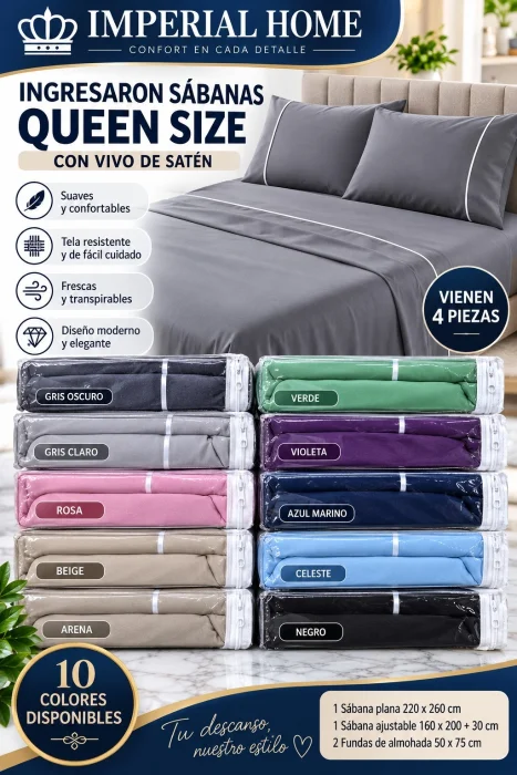 Sábana Queen Size con Vivo de Satén