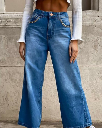 Wide Leg con Tachas Celeste/gris/negro/azul - Imagen 2