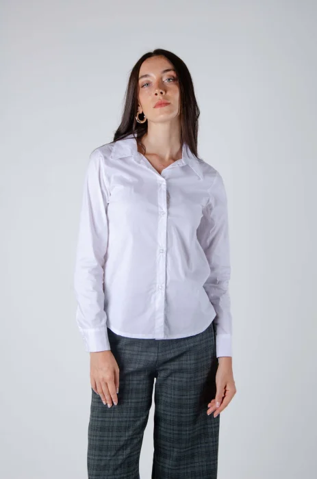 Camisa de Poplin Algodón con Span con Canesú y Tabla