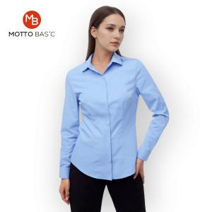 Camisa Entallada Pinzada Manga Larga Dama Celeste