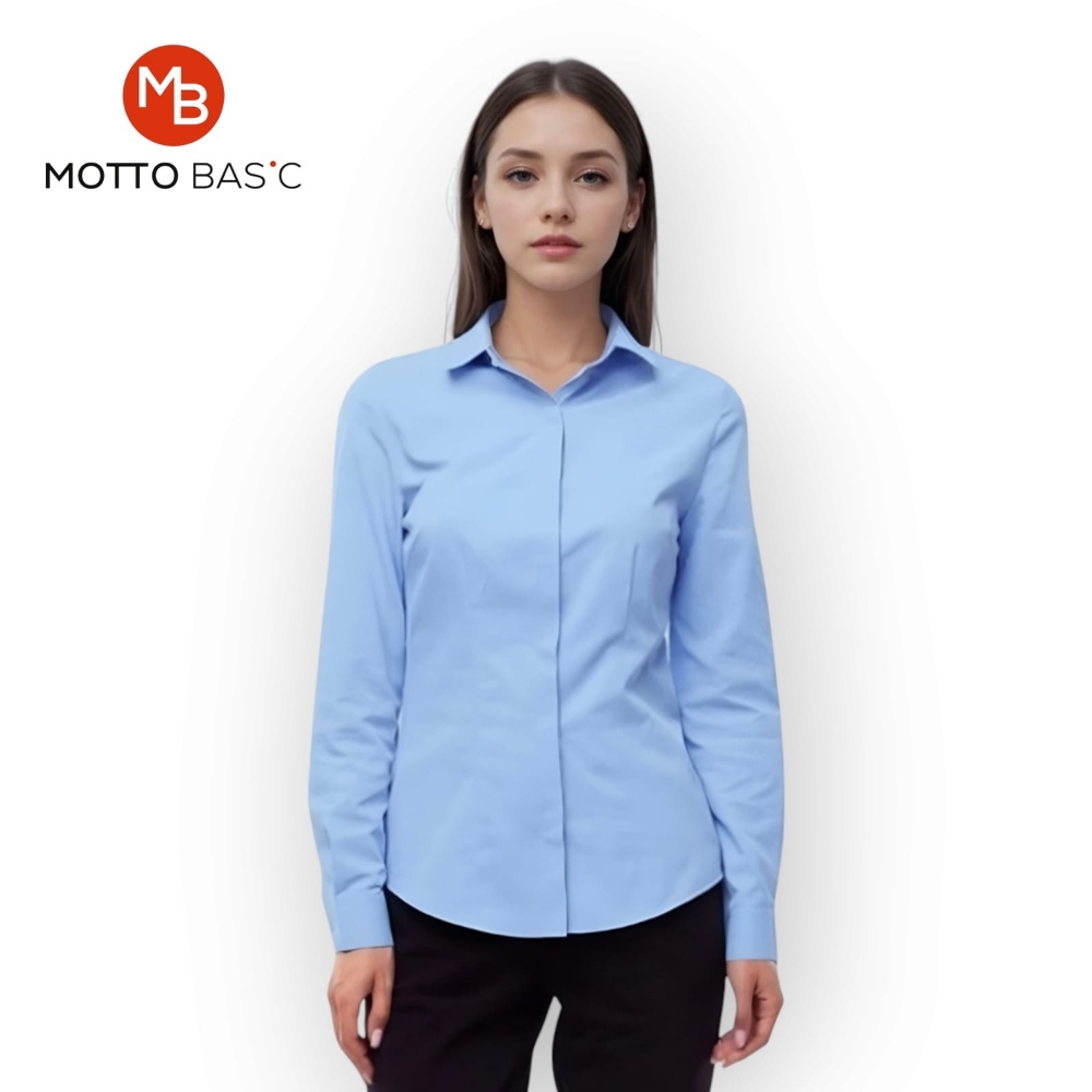 Camisa Entallada Pinzada Manga Larga Dama Celeste - Imagen 2