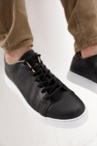 Cuero Vacuno Zapatilla Negra Blanca Suela Chocolate Marron - Miniatura 2