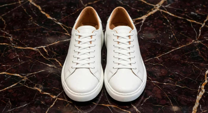 Cuero Vacuno Zapatillas Blancas Suela Negras Marron Chocolate