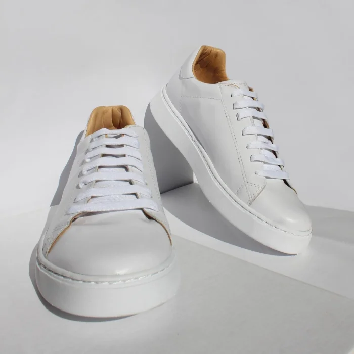 Cuero Vacuno Zapatilla Blanca Suela Marron Chocolate