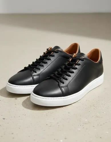 Cuero Vacuno Zapatilla Negra Blanca Suela Marron Chocolate