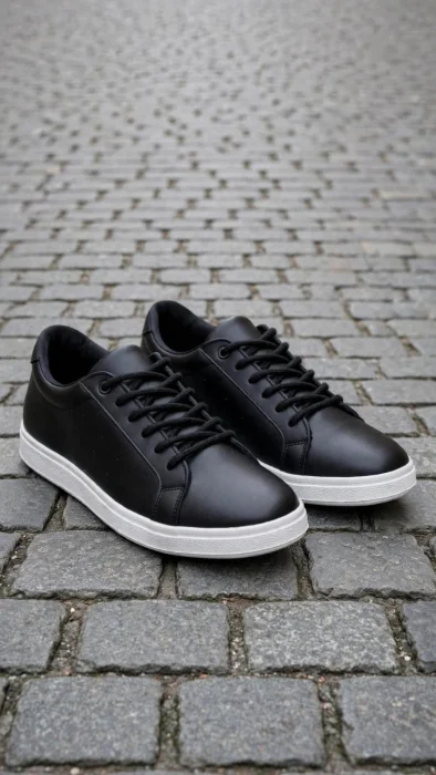 Cuero Vacuno Zapatillas Negras Blancas Gris Suela Marron Austria