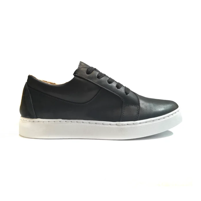 Cuero Vacuno Zapatillas Negras Blancas Suela Marron Chocolate