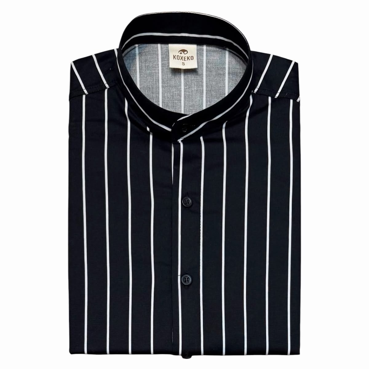 Camisa a Raya Cuello Mao Slim Fit Manga Larga - Imagen 4
