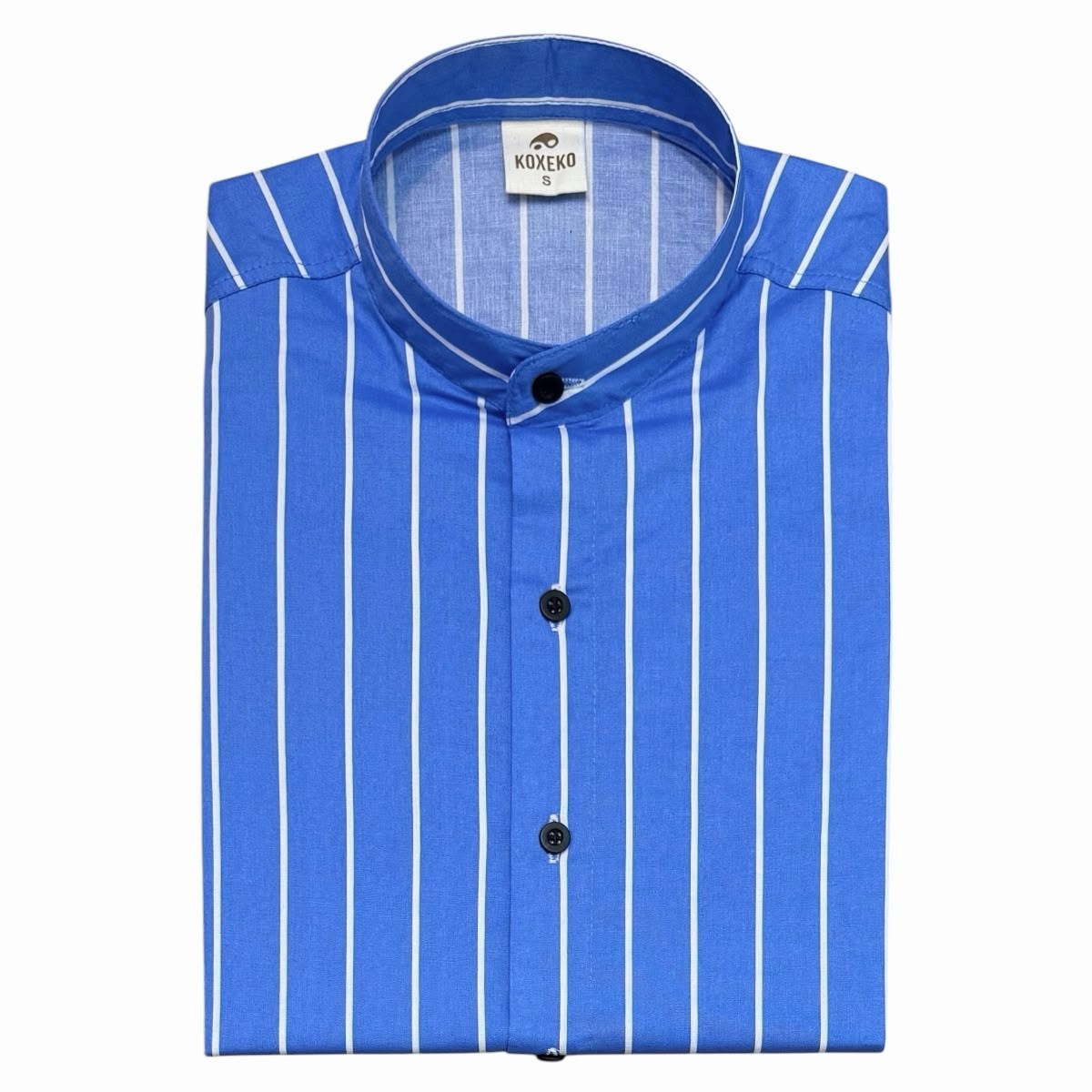 Camisa a Raya Cuello Mao Slim Fit Manga Larga - Imagen 8
