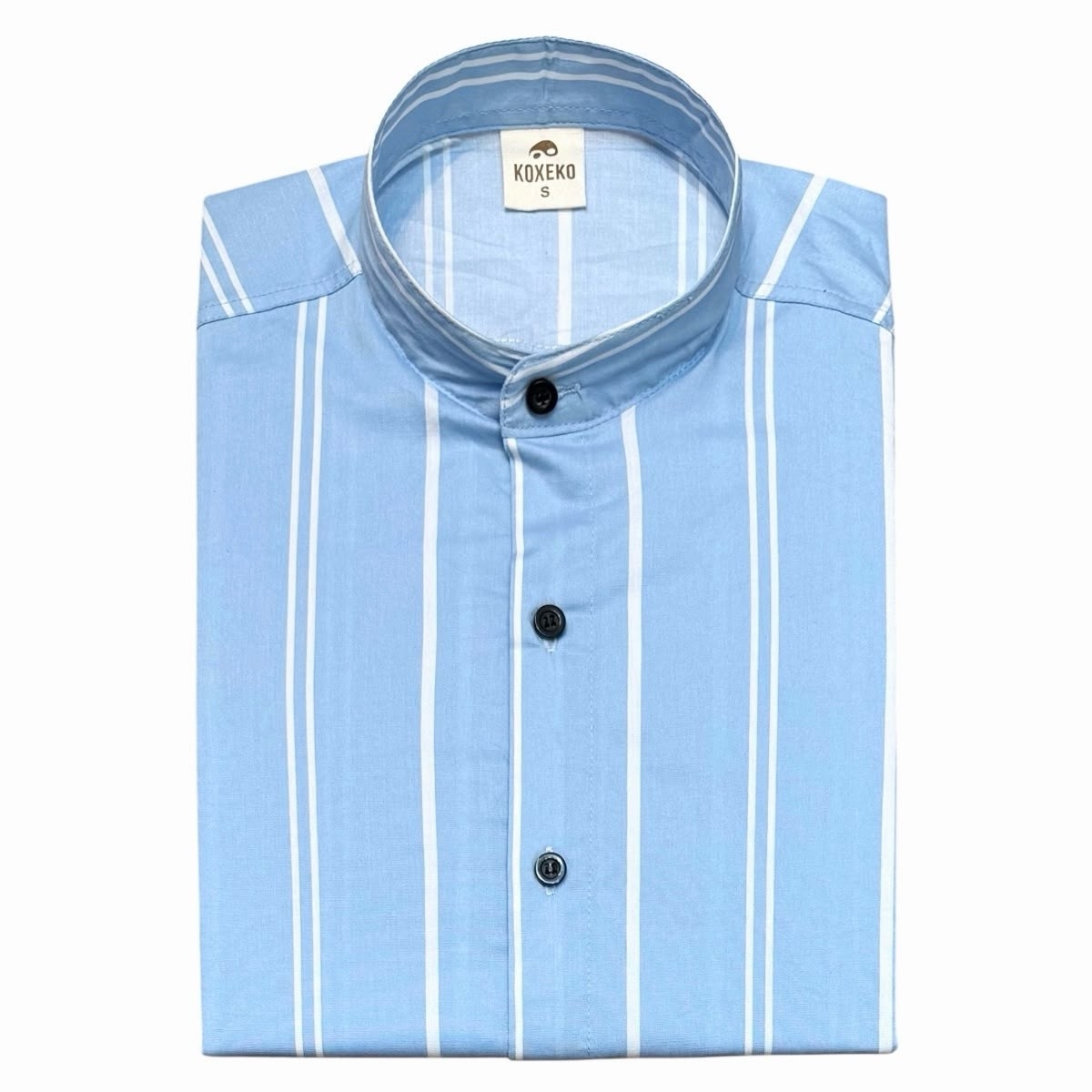 Camisa a Raya Cuello Mao Slim Fit Manga Larga - Imagen 8