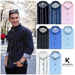 Camisa a Raya Cuello Mao Slim Fit Manga Larga