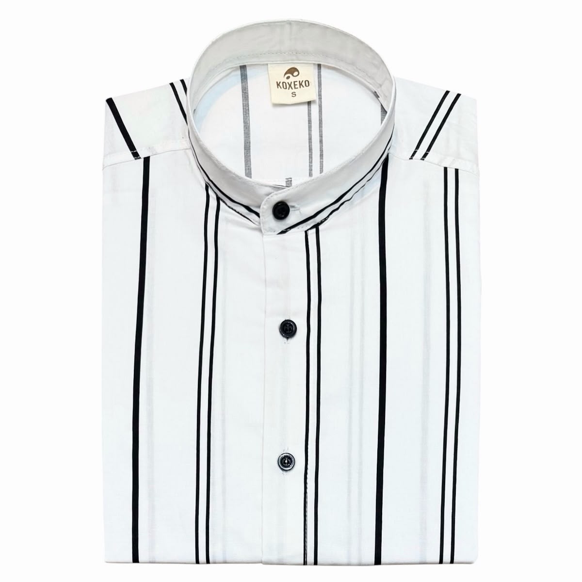 Camisa a Raya Cuello Mao Slim Fit Manga Larga - Imagen 4