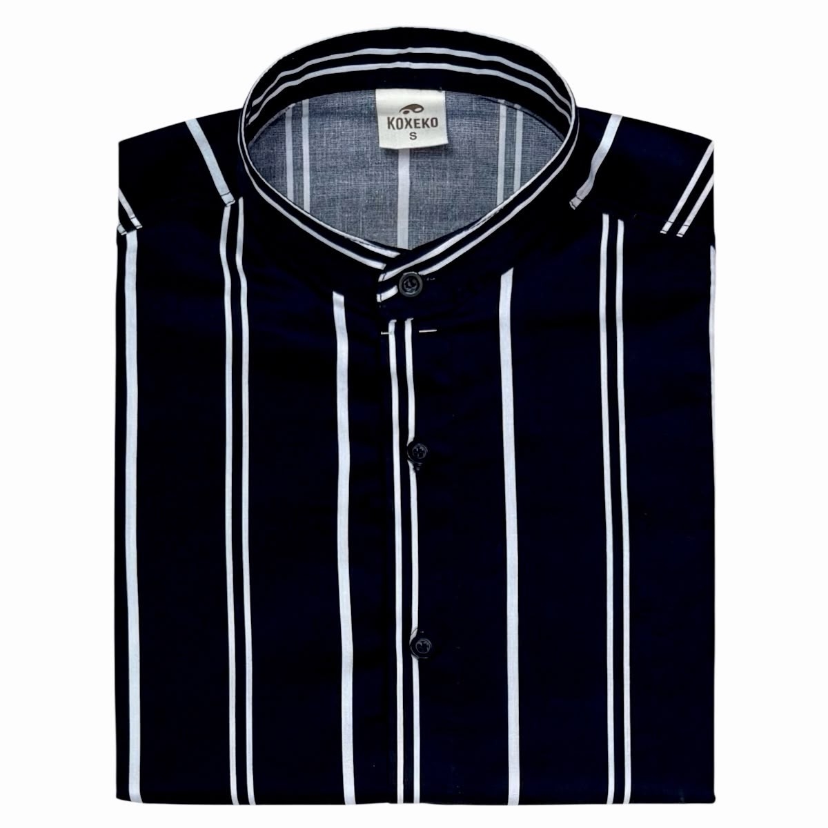 Camisa a Raya Cuello Mao Slim Fit Manga Larga - Imagen 9