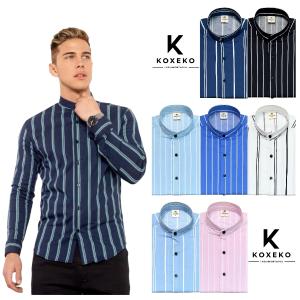 Camisa a Raya Cuello Mao Slim Fit Manga Larga