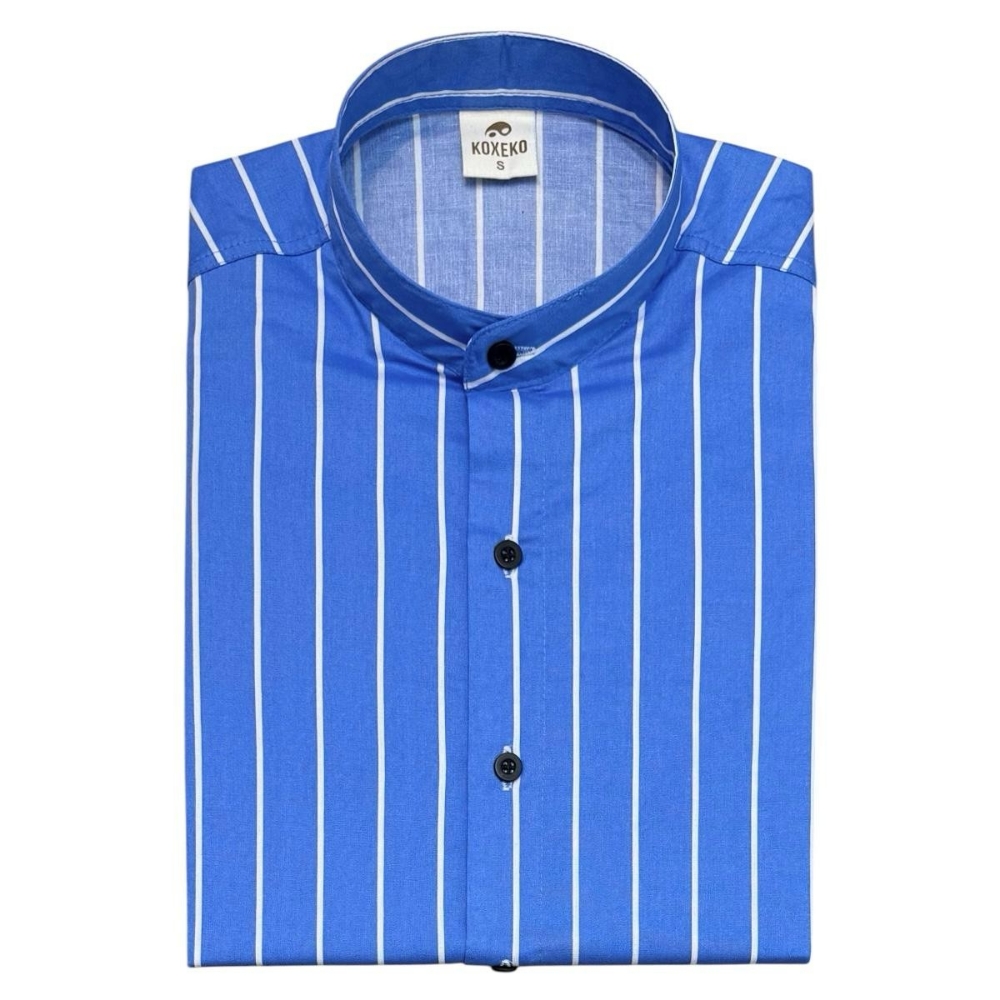 Camisa a Raya Cuello Mao Slim Fit Manga Larga - Imagen 2