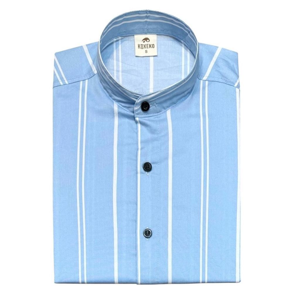Camisa a Raya Cuello Mao Slim Fit Manga Larga - Imagen 4