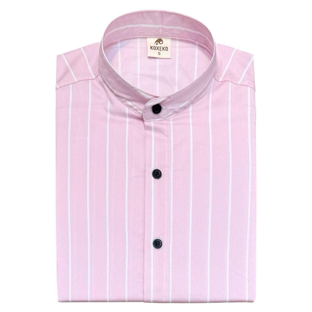 Camisa a Raya Cuello Mao Slim Fit Manga Larga - Imagen 6