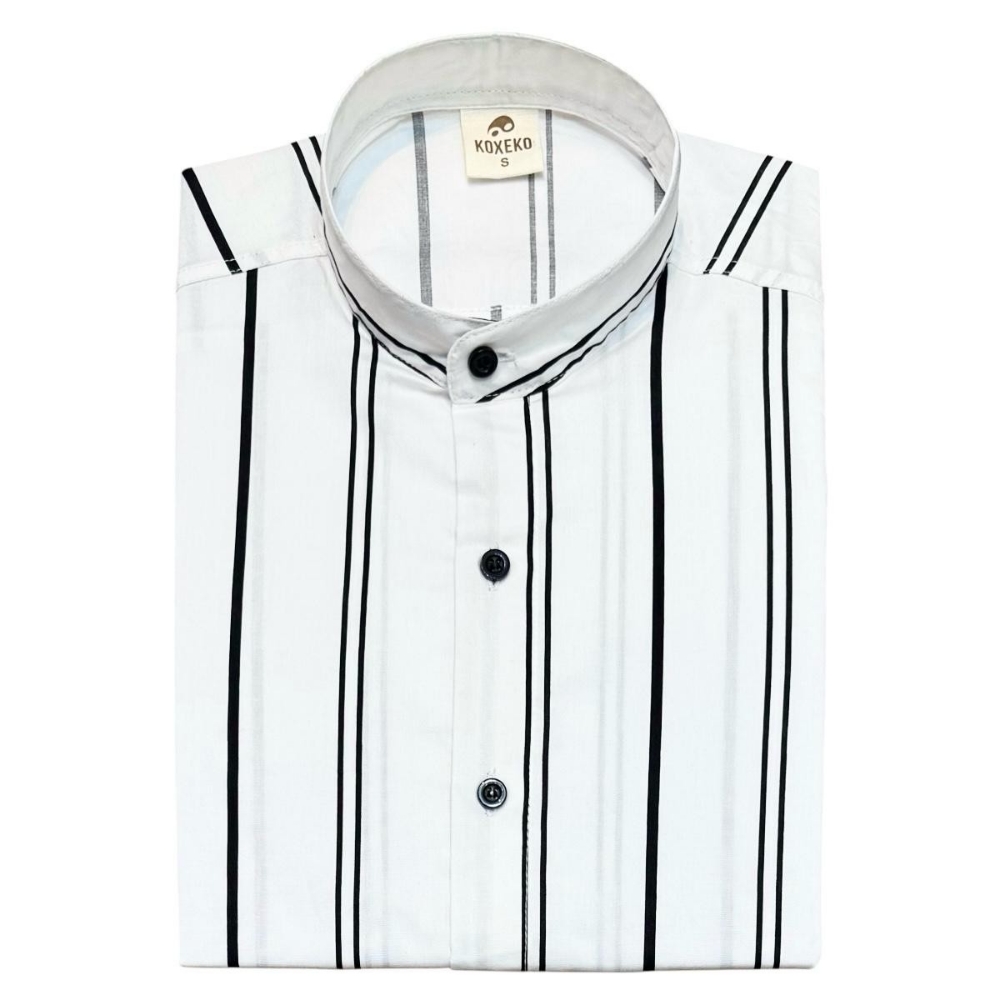 Camisa a Raya Cuello Mao Slim Fit Manga Larga - Imagen 8