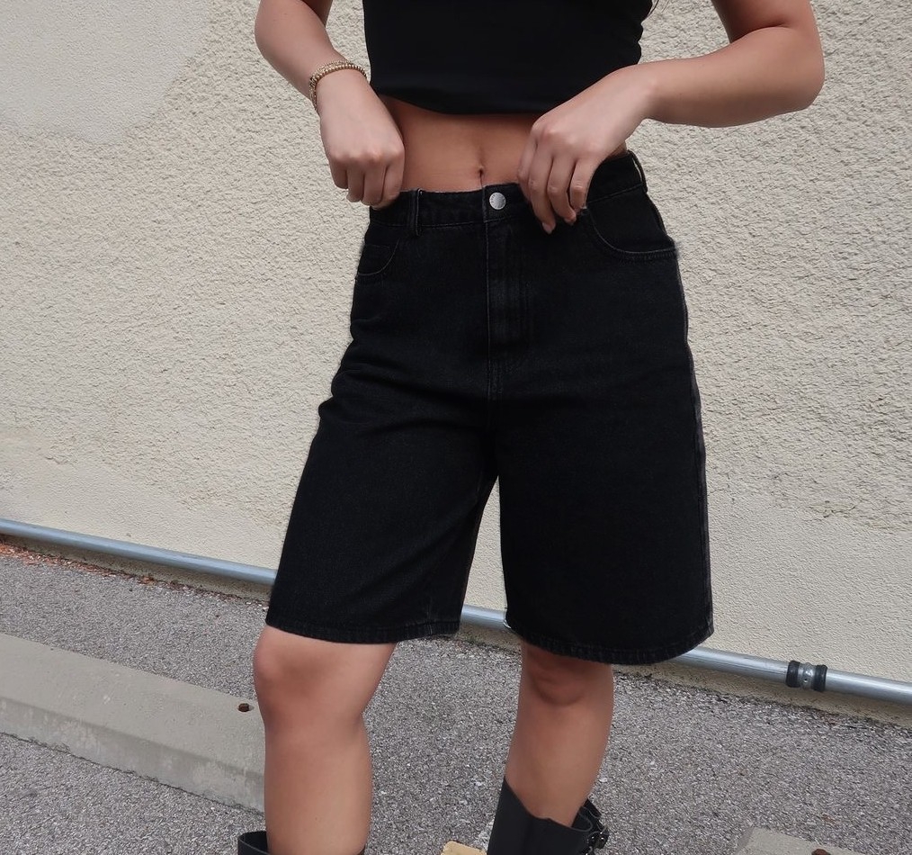 Bermuda Jean Baggy Negro Dama - Imagen 4