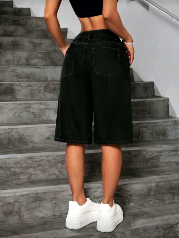 Bermuda Jean Baggy Negro Dama - Imagen 3