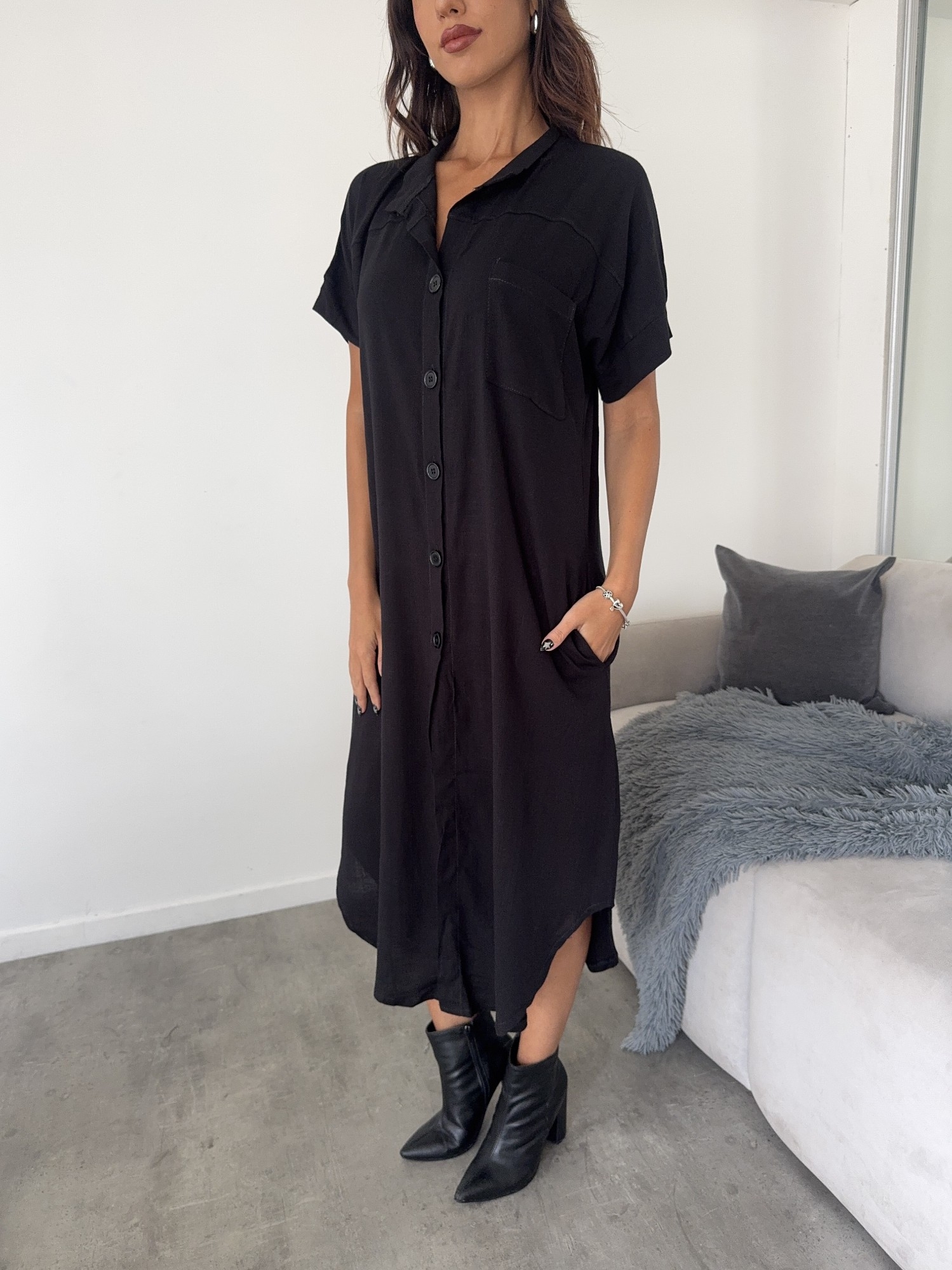 Vestido Camisero Lino Expandex - Imagen 3