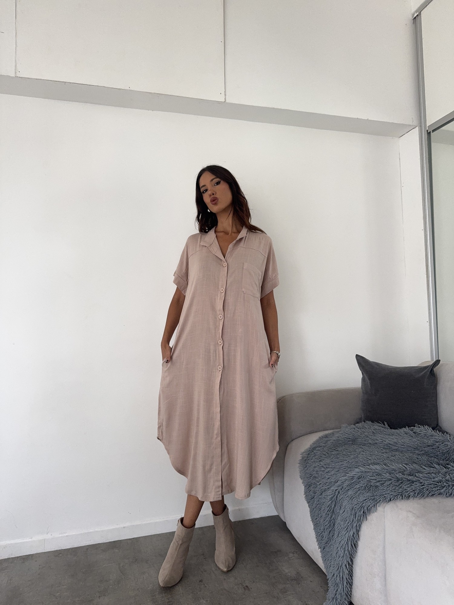 Vestido Camisero Lino Expandex - Imagen 4