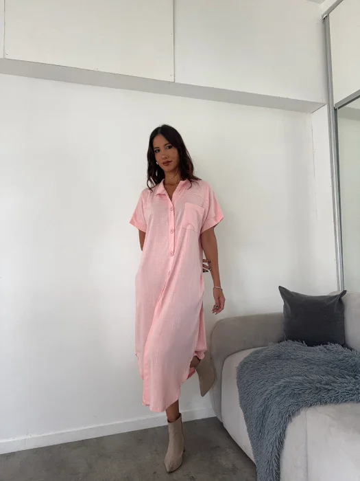 Vestido Camisero Lino Expandex