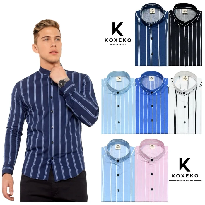 Camisa Cuello Mao Rayado Slim Fit Elastizado