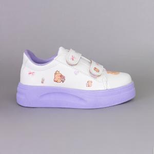 Zapatillas Capibara  Nena Blancas Suela Lila Rosa Infantil Livianas Velcro  Calidad - Miniatura 3