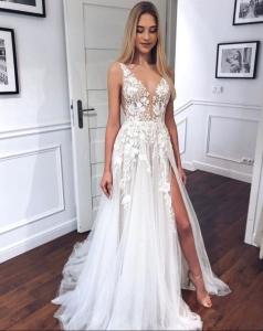 Vestido Blanco y Natural de Novias - Miniatura 3