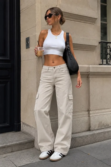 Wide Leg Cargo Beige