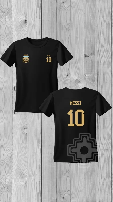 Remera de Algodón Peinado con Bordados y Numeros Serigrafiados- Messi y Maradona