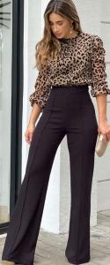 Pantalón Palazo Casual Cintura Avispa Tiro Alto - Miniatura 5