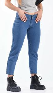 Pantalón Mom Tiro Medio Azul Liso - Miniatura 2