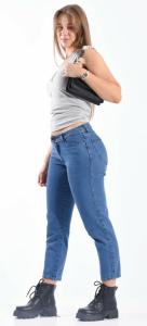 Pantalón Mom Tiro Medio Azul Liso - Miniatura 3