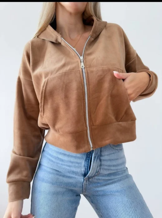 Campera Crop Corderoy Plush con Piel
