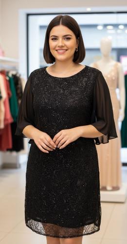 Vestido Fiesta Corto Encaje Labrada con Gasa Talle Xxl 266025