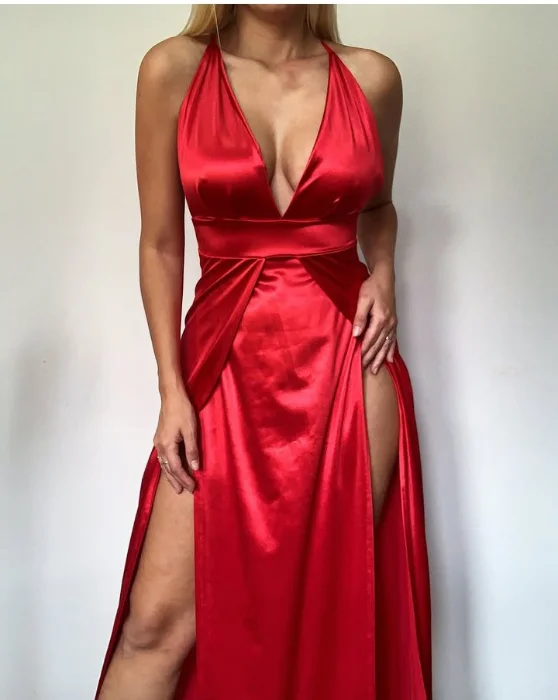 Vestido Saten 2 Tajos