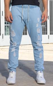 Jogger de Jeans con Rotura y Elastico Arriba y Puño Abajo - Miniatura 1