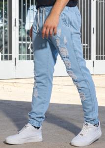 Jogger de Jeans con Rotura y Elastico Arriba y Puño Abajo - Miniatura 3