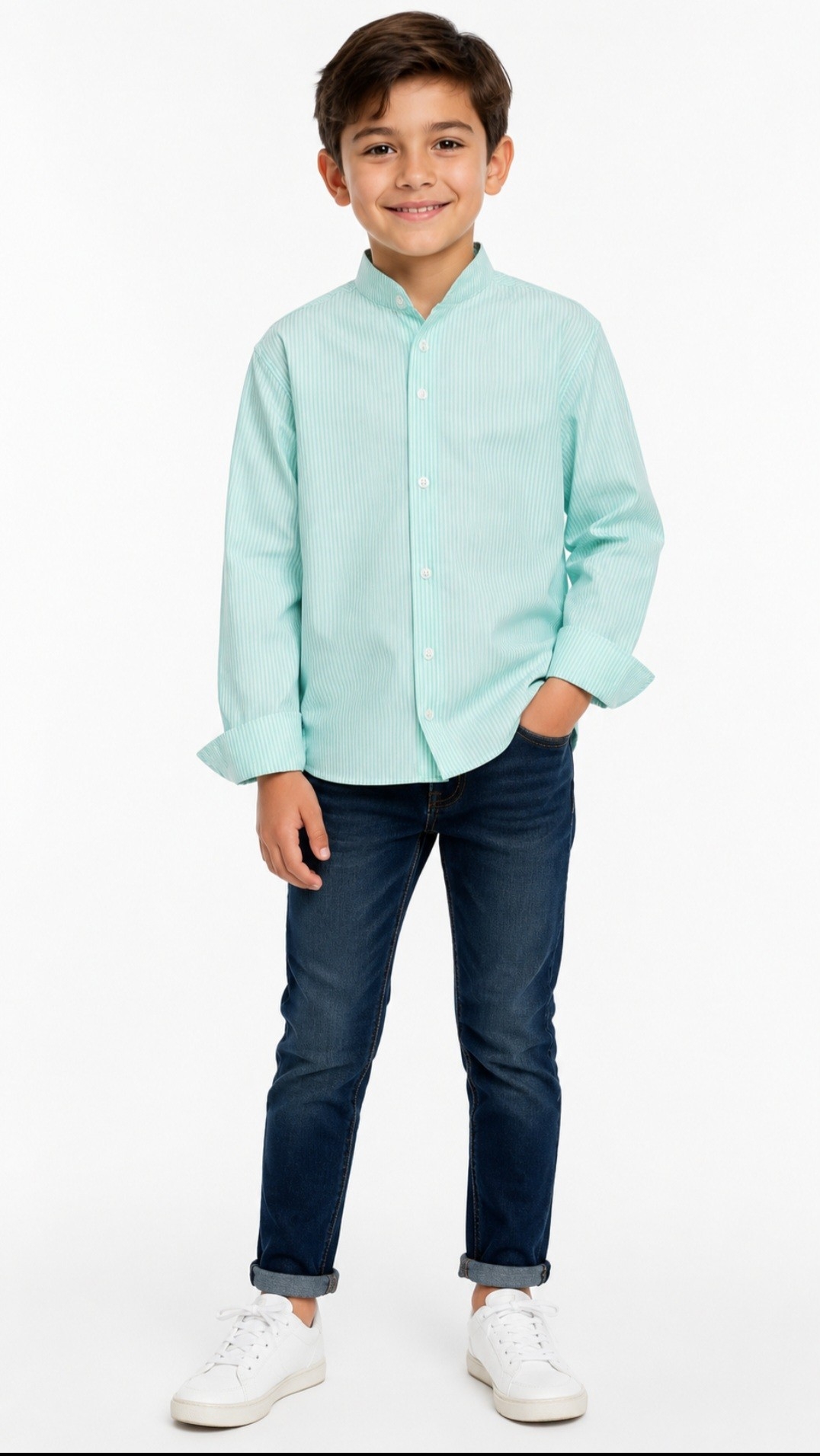 Camisas Rayada de Ñiños Cuello Mao - Imagen 1