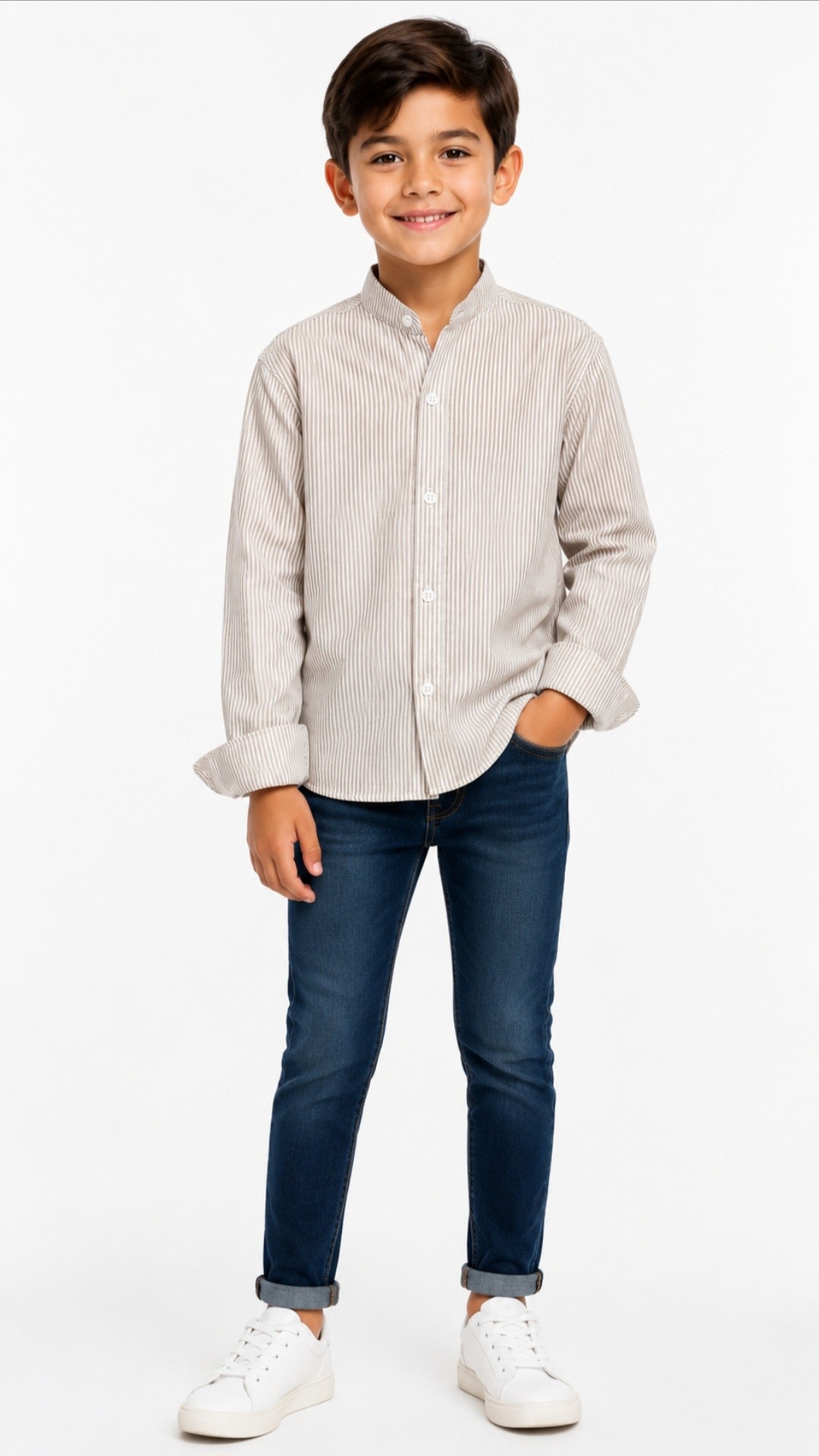 Camisas Rayada de Ñiños Cuello Mao - Imagen 2