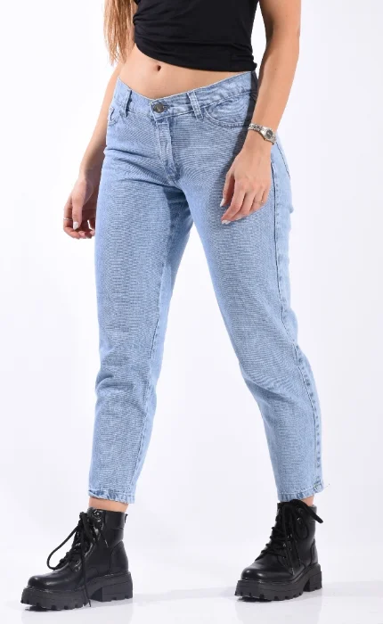 Pantalon Mom Tiro Medio Nevado Celeste