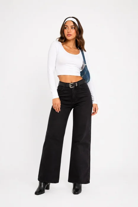 Liquidación Jean Wide Leg Negro Dama Pantalón Ancho Mujer Descuentos Promos Denim