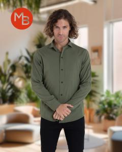 Camisa de Hombre Entallada Elastizada Lisa - Miniatura 4