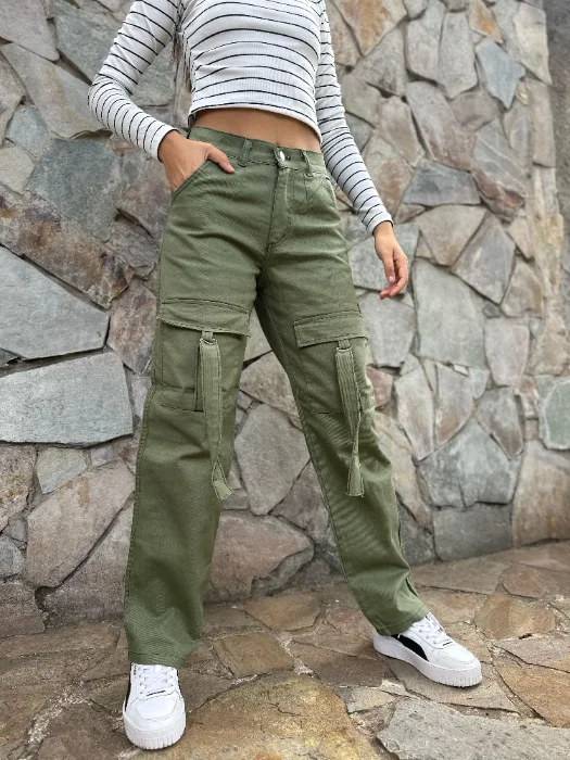 Cargo Gabardina Rigida Verde Oliva