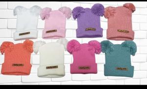 Gorros Tejidos de Lana con 2 Pompón de Beba