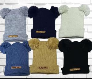 Gorros Tejidos de Lana con 2 Pompón de Bebé