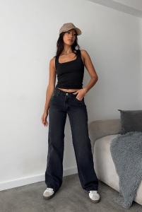Baggy Negro Tiro Medio Scasso Jeans - Miniatura 1